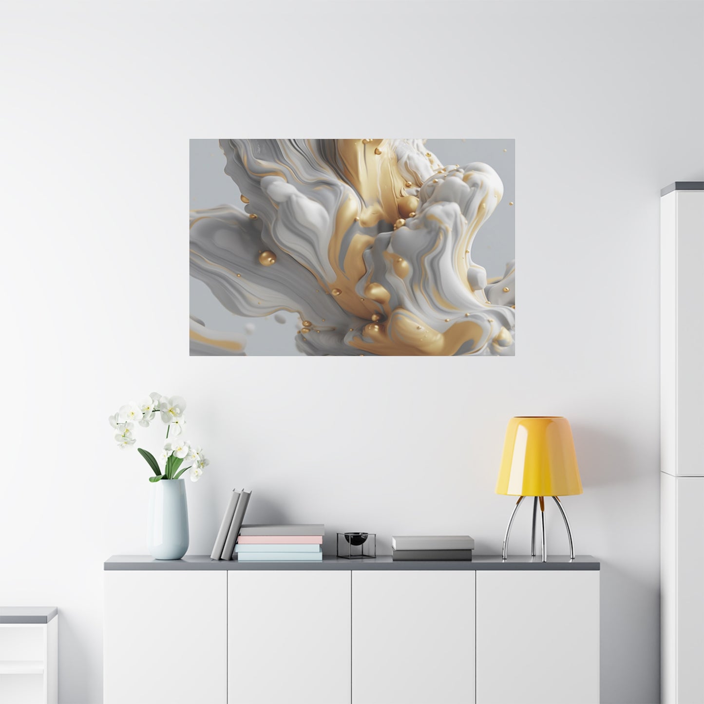 Gold, White, and Gray Liquid Fluid Modern Wall Art - part 2