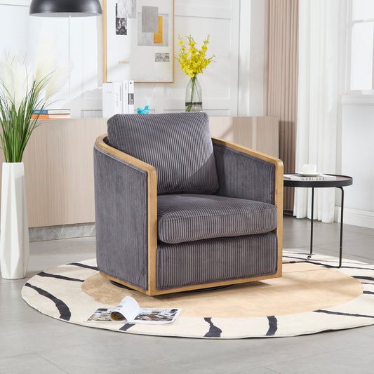 COOLMORE Corduroy Swivel Barrel Chair, Comfortable Accent Sofa Chair for Living Room, 360 Degree Swivel Barrel Club Chair, Leisure Arm Chair for Nursery, Hotel, Bedroom, Office, Lounge (Dark Gray)