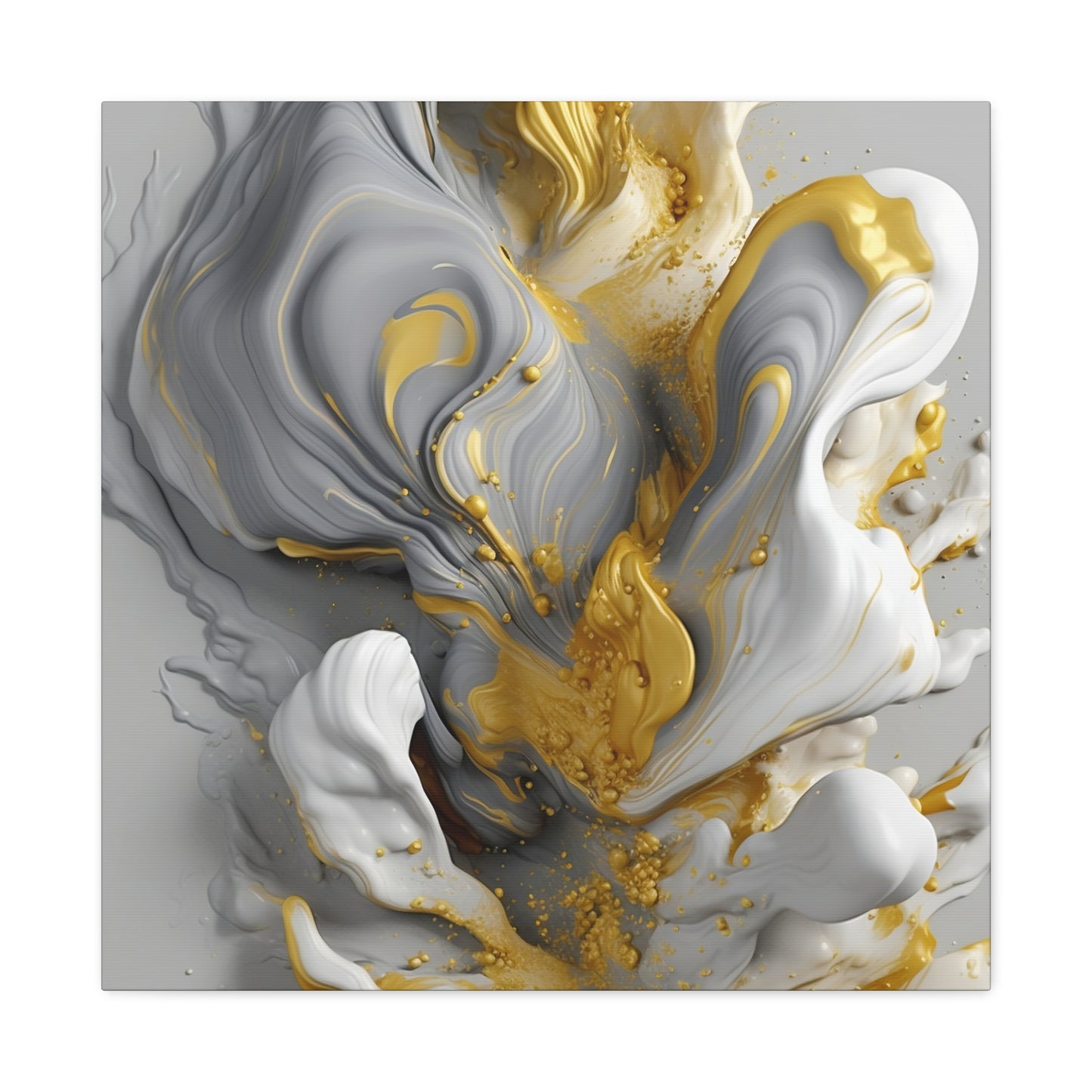 Gold, White, and Gray Liquid Fluid Modern Wall Art