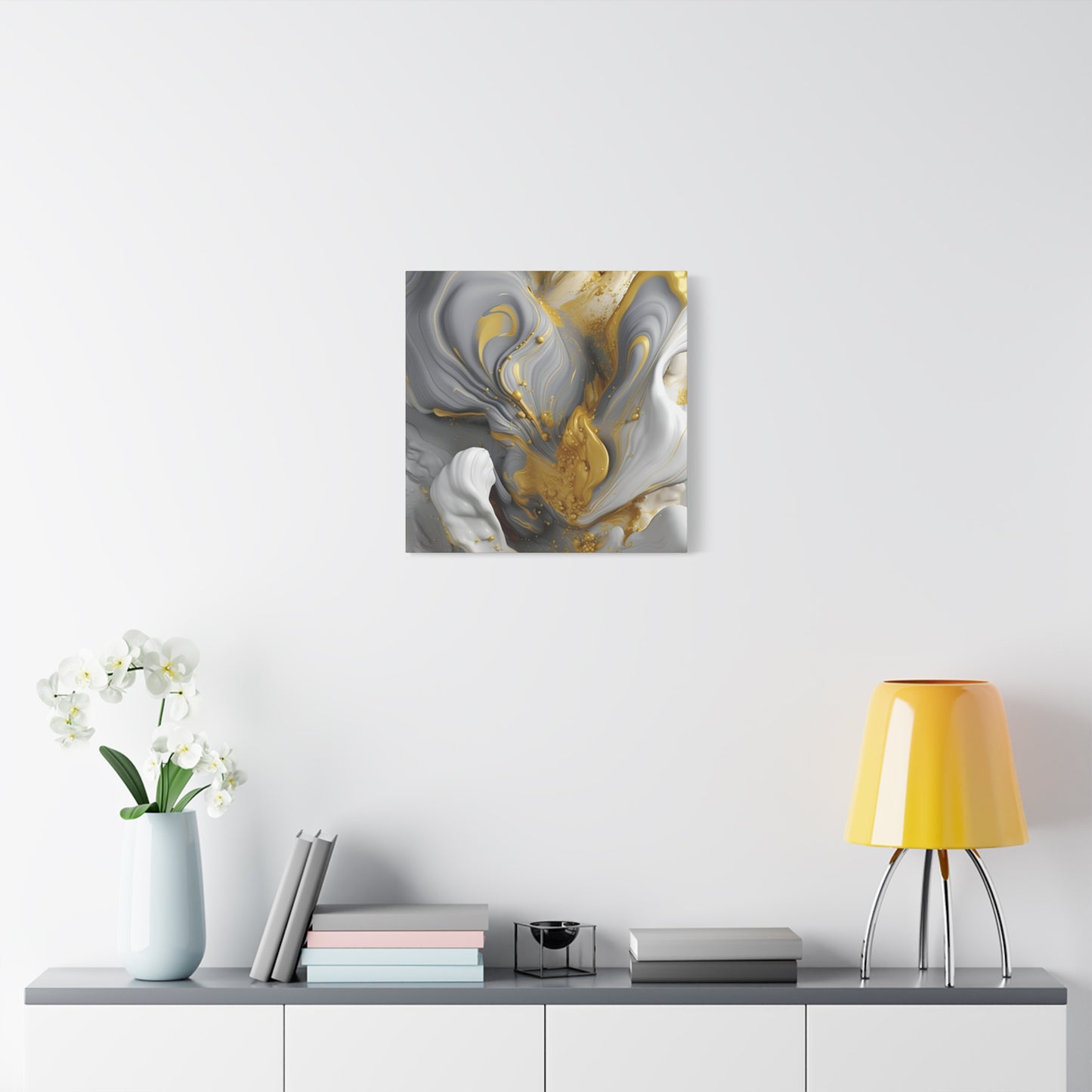 Gold, White, and Gray Liquid Fluid Modern Wall Art