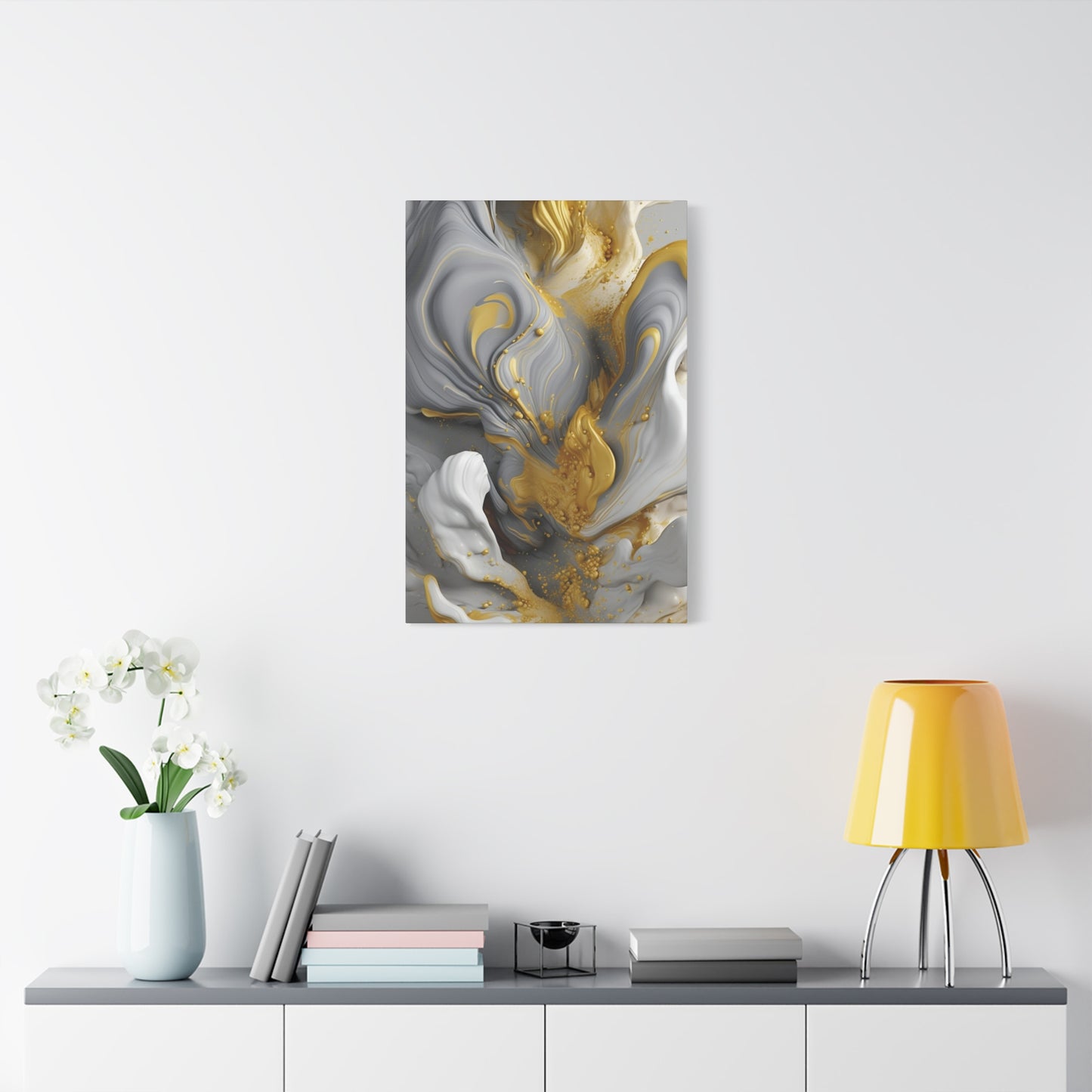 Gold, White, and Gray Liquid Fluid Modern Wall Art