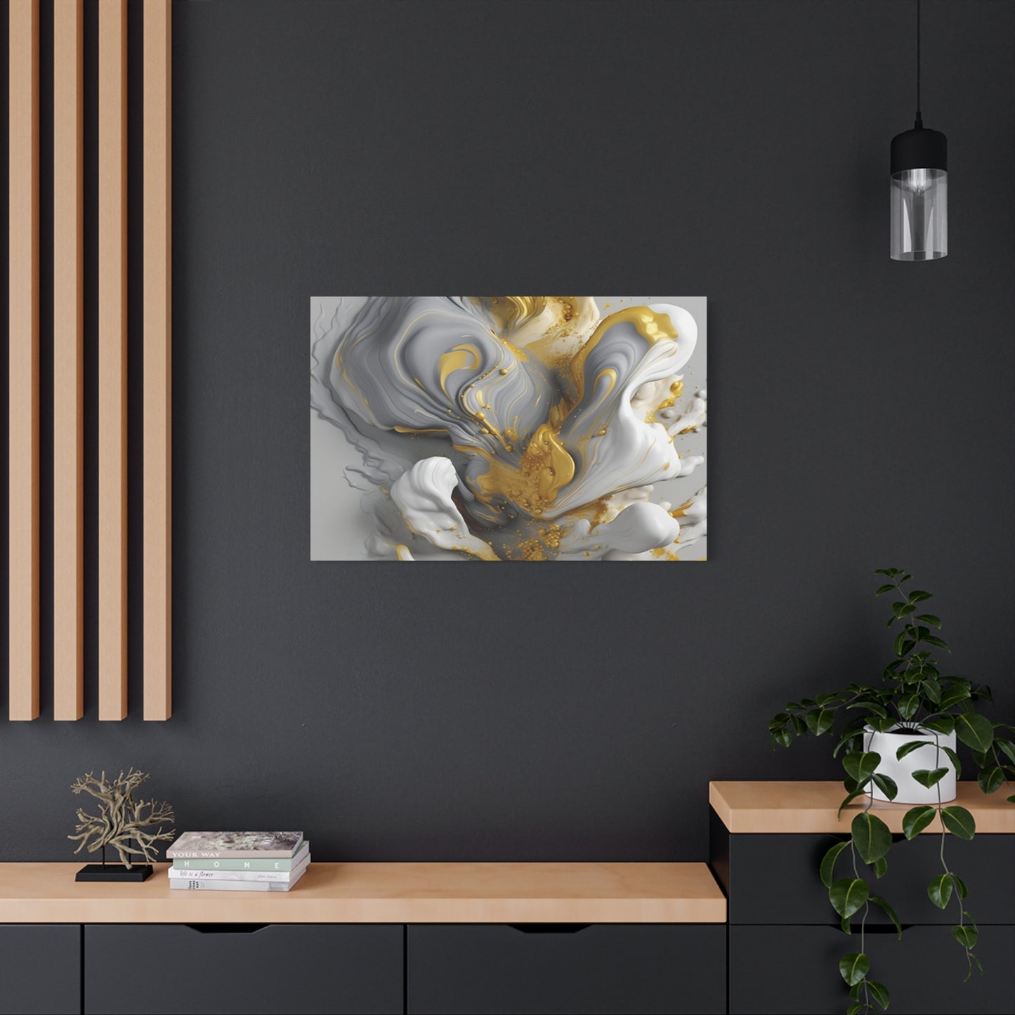Gold, White, and Gray Liquid Fluid Modern Wall Art