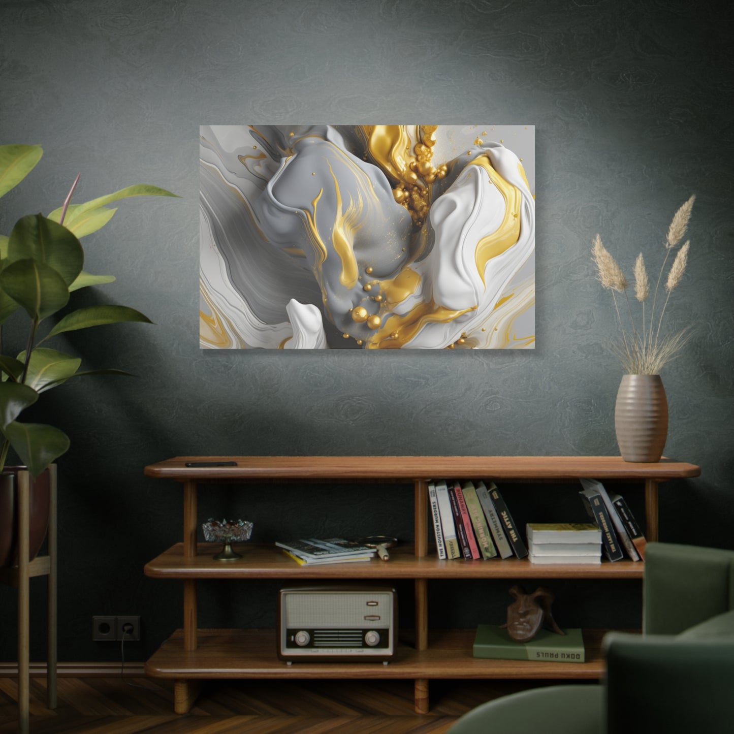 Gold, White, and Gray Liquid Fluid Modern Wall Art- part 2