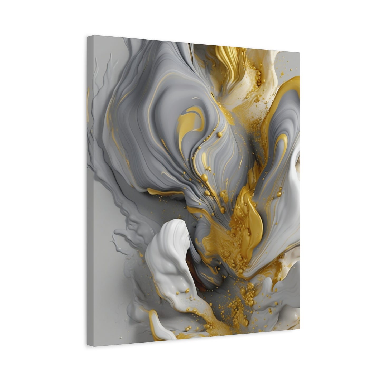 Gold, White, and Gray Liquid Fluid Modern Wall Art