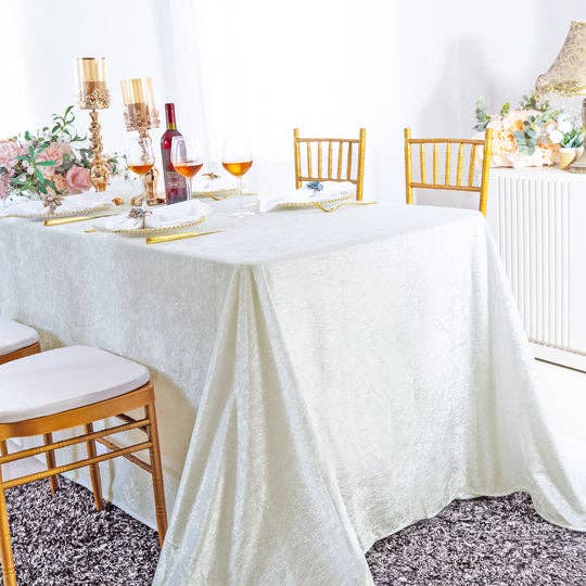 Ice Crushed Velvet Square Tablecloth 85x85 Inch: Blush Pink/Rose Gold / 90"x132"