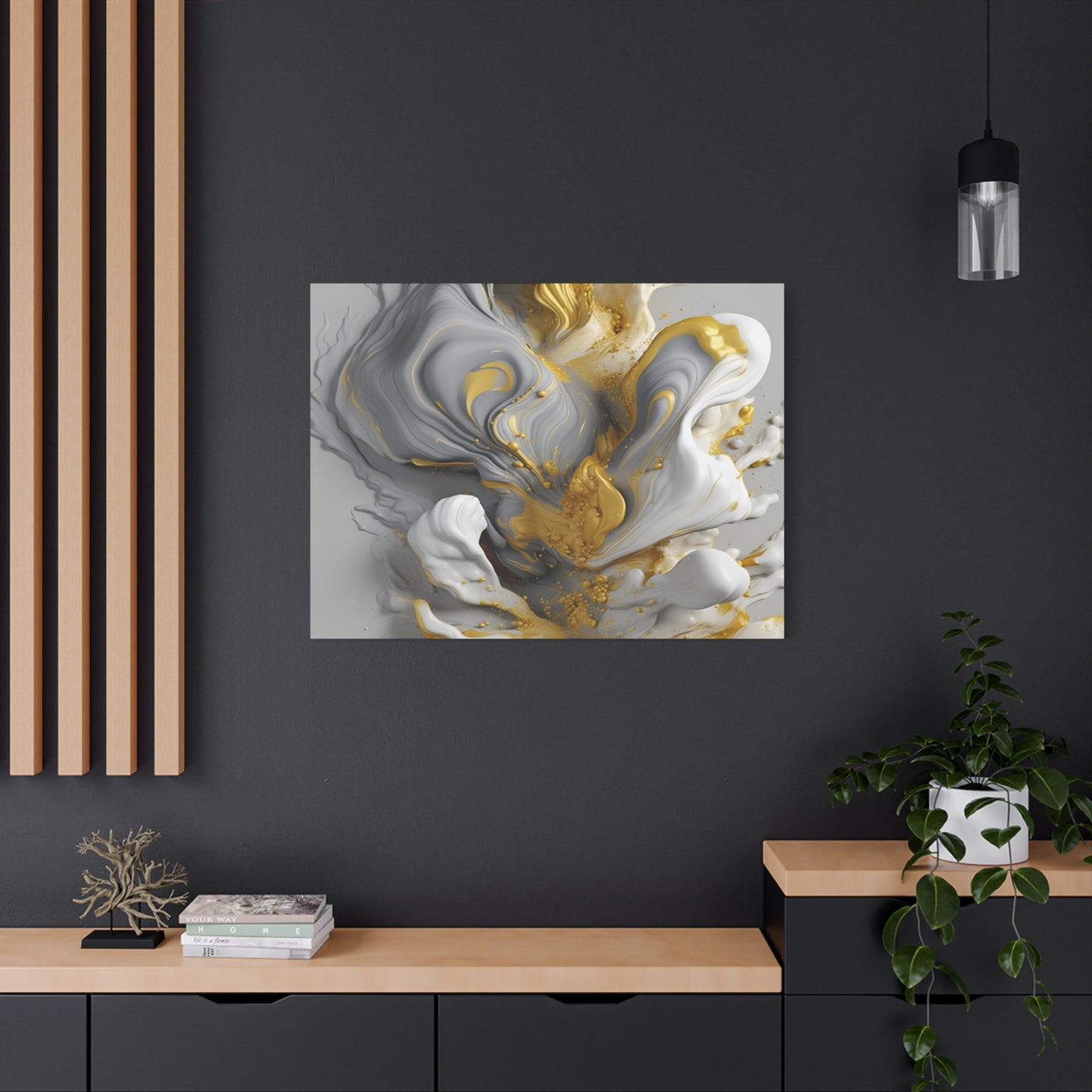 Gold, White, and Gray Liquid Fluid Modern Wall Art