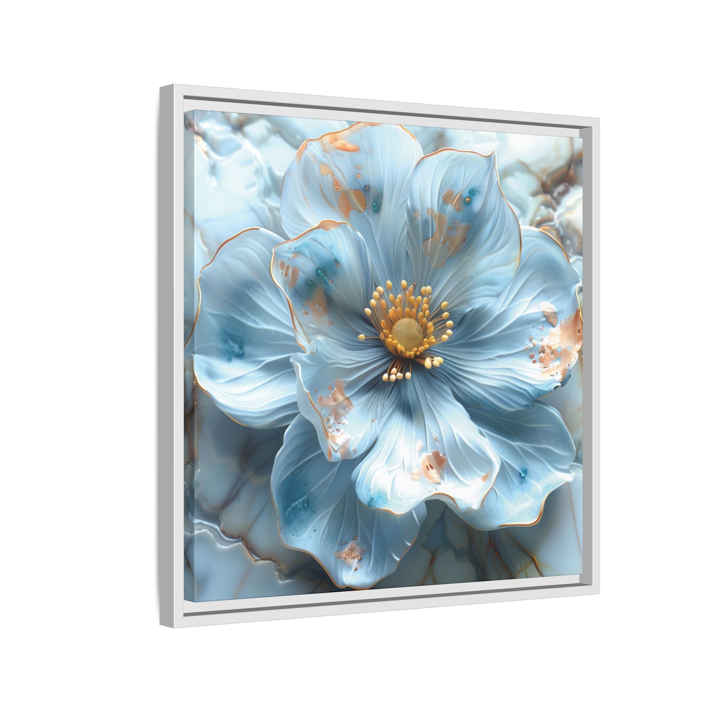Elegant Sky-Blue Floral Matte Canvas Wall Art – Framed in White, Black, or Espresso | Modern Home & Office Decor