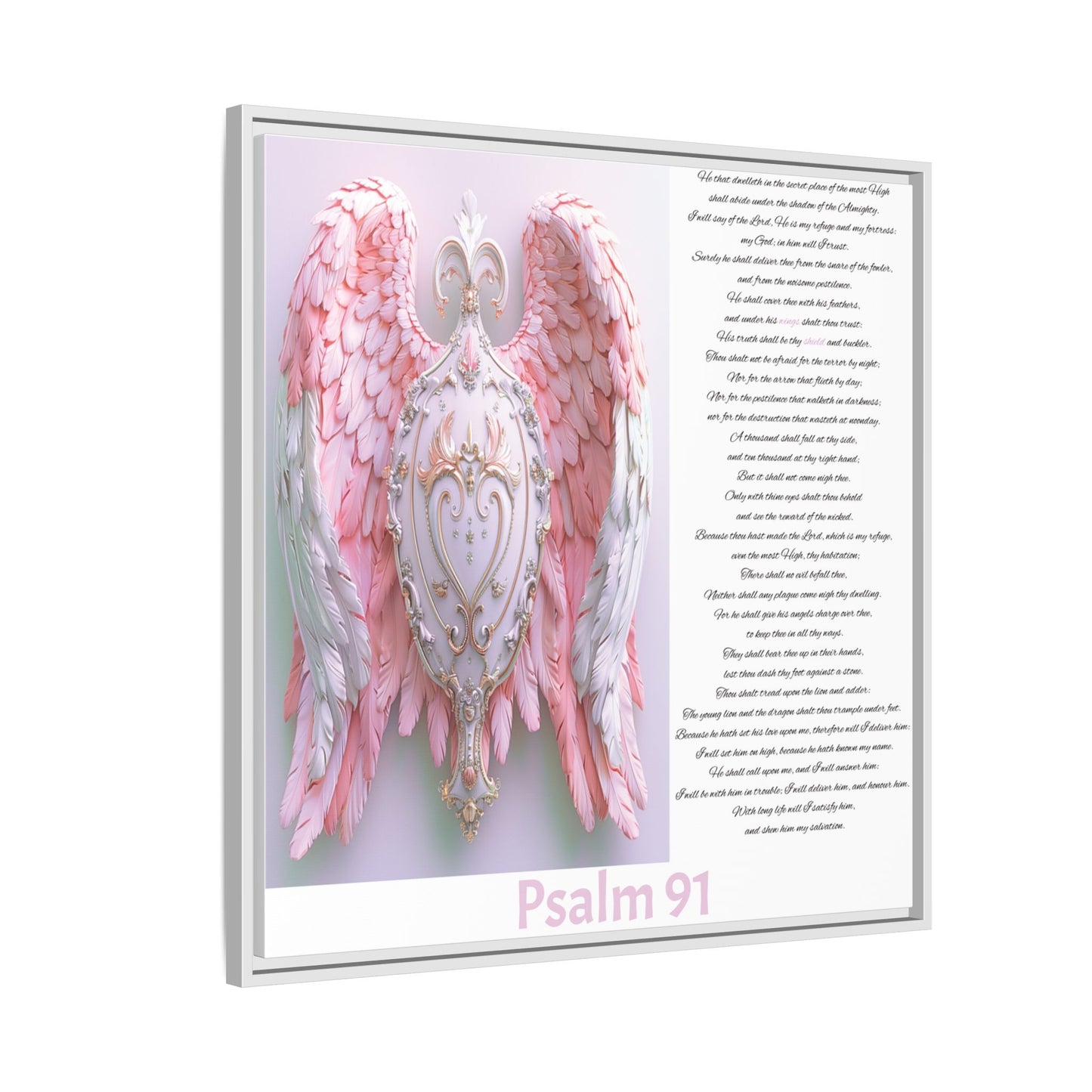 Psalm 91 Angel Wings Matte Canvas Framed Wall Art — Devotional Prayer Quote