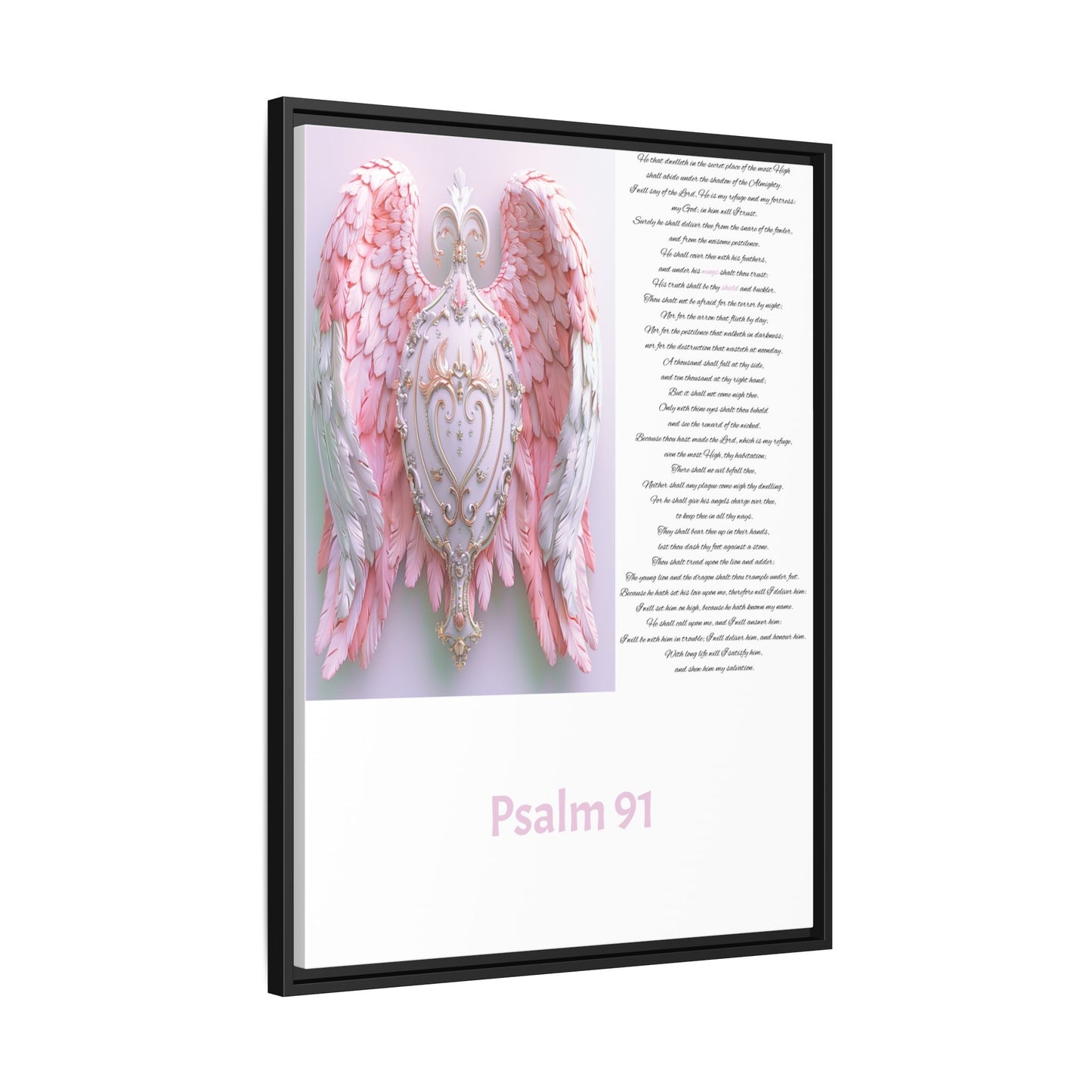 Psalm 91 Pink-Winged Angel Matte Canvas (Framed) — Comforting Scripture Wall Art