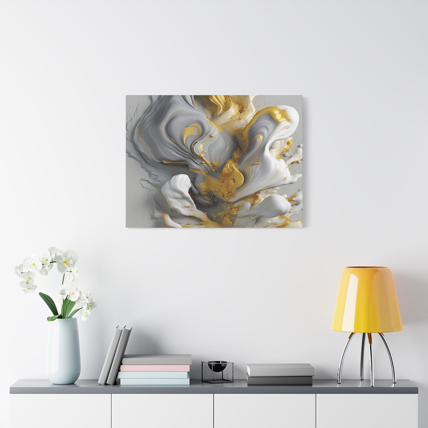 Gold, White, and Gray Liquid Fluid Modern Wall Art