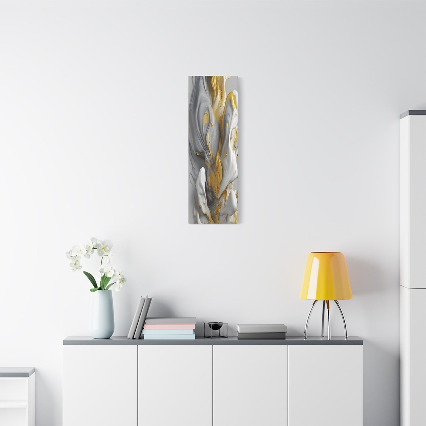 Gold, White, and Gray Liquid Fluid Modern Wall Art