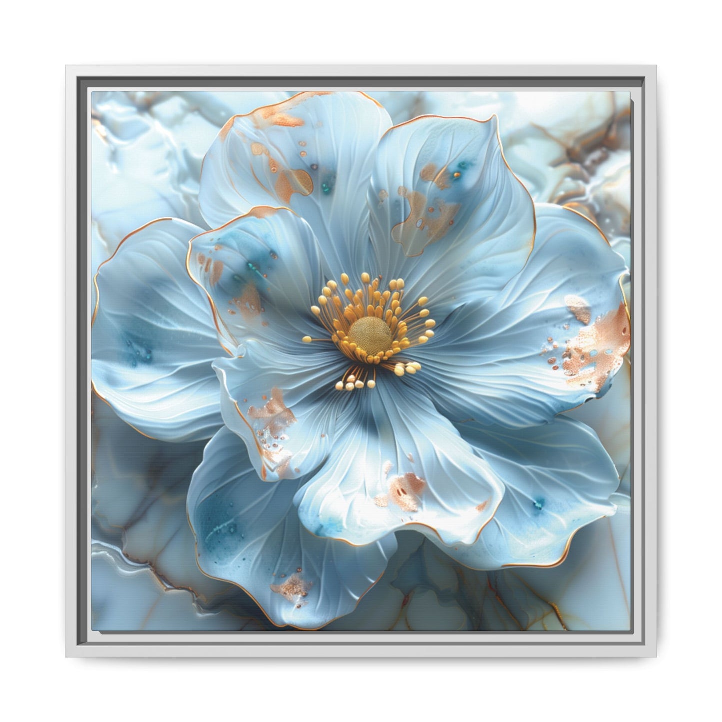 Elegant Sky-Blue Floral Matte Canvas Wall Art – Framed in White, Black, or Espresso | Modern Home & Office Decor