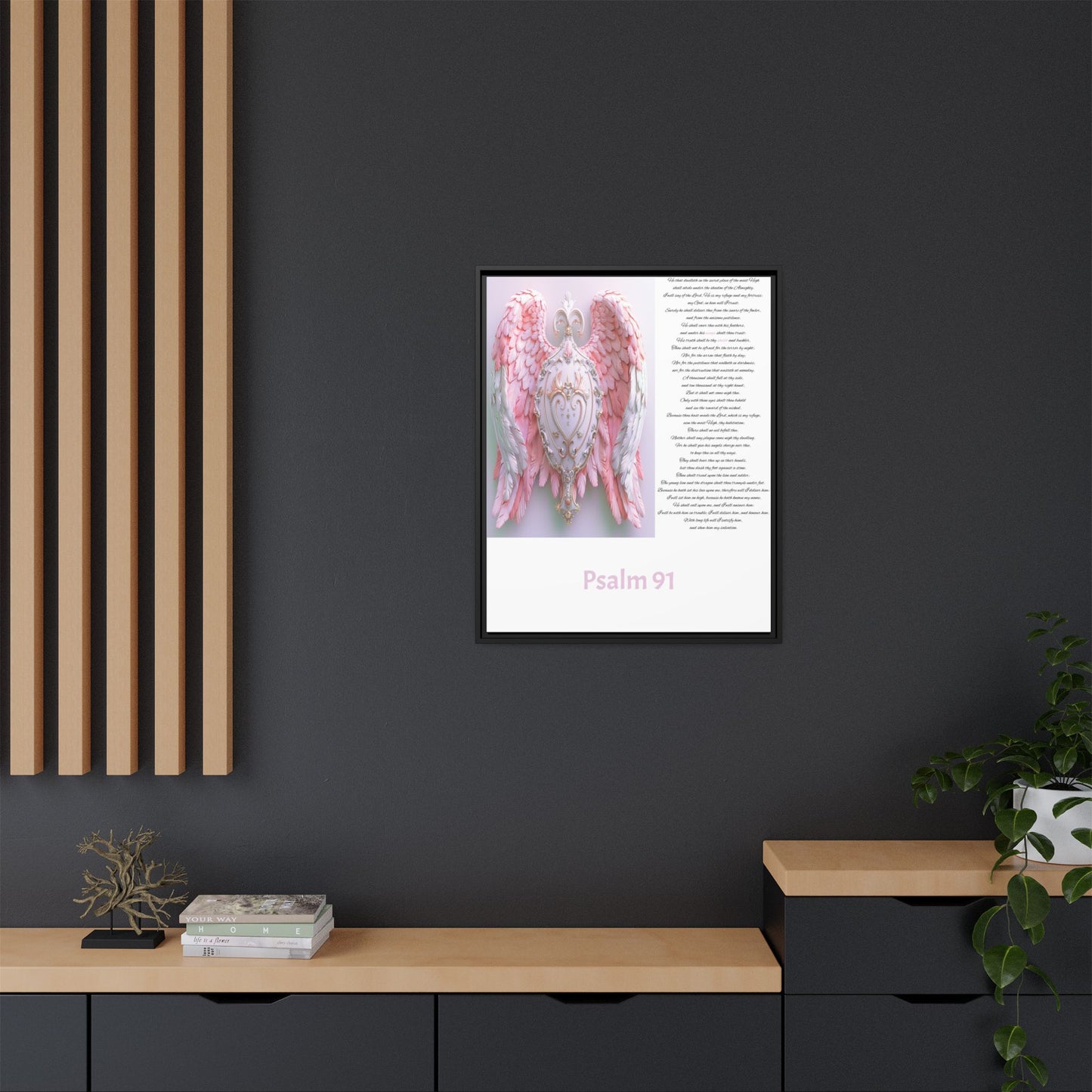 Psalm 91 Pink-Winged Angel Matte Canvas (Framed) — Comforting Scripture Wall Art