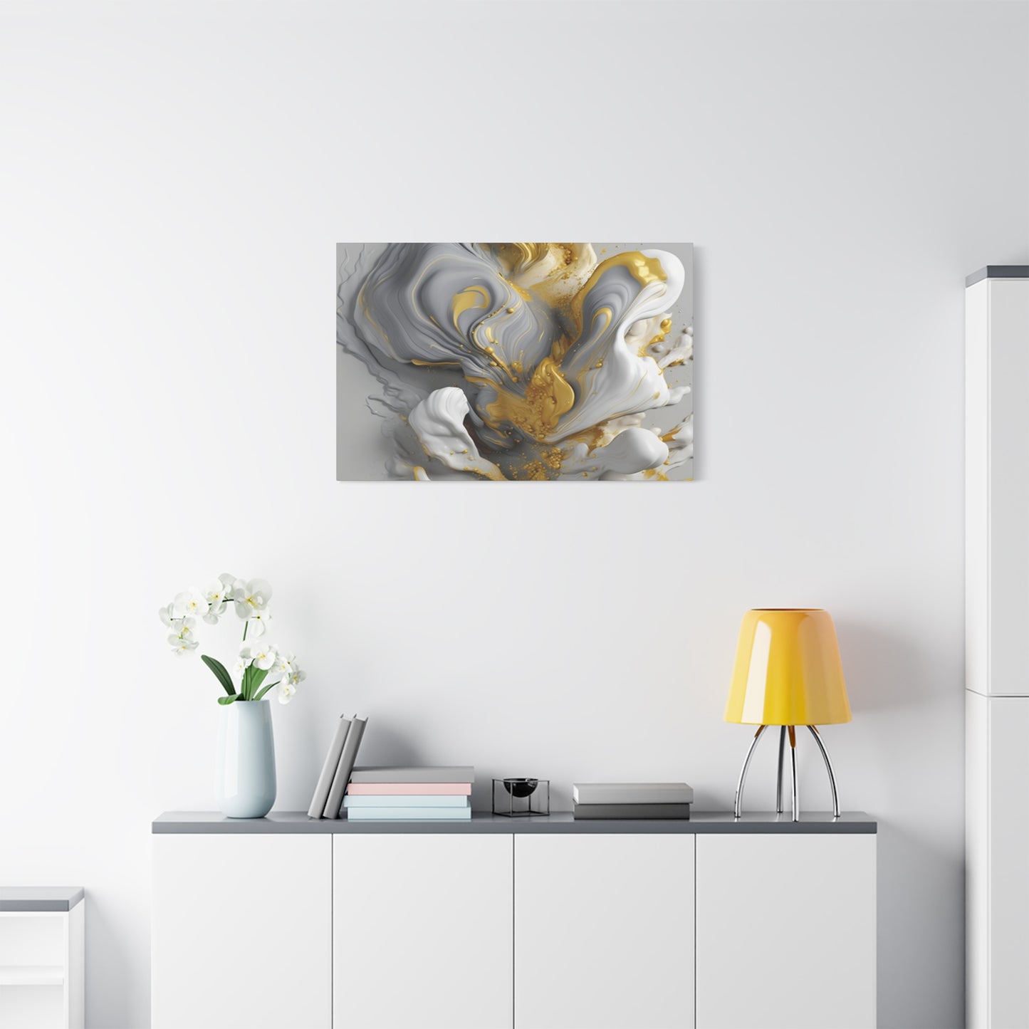 Gold, White, and Gray Liquid Fluid Modern Wall Art