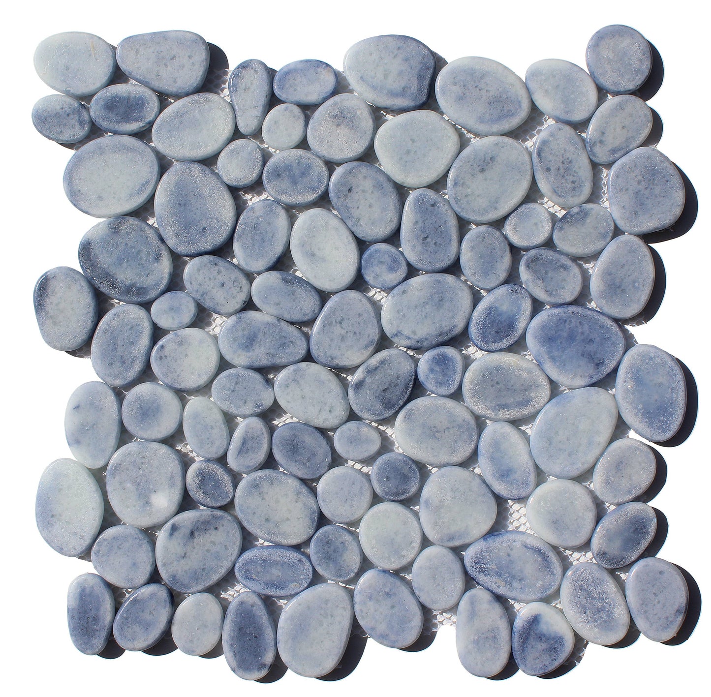 Blue Grey Matt Finish Pebble Glass Mosaic