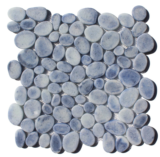 Blue Grey Matt Finish Pebble Glass Mosaic