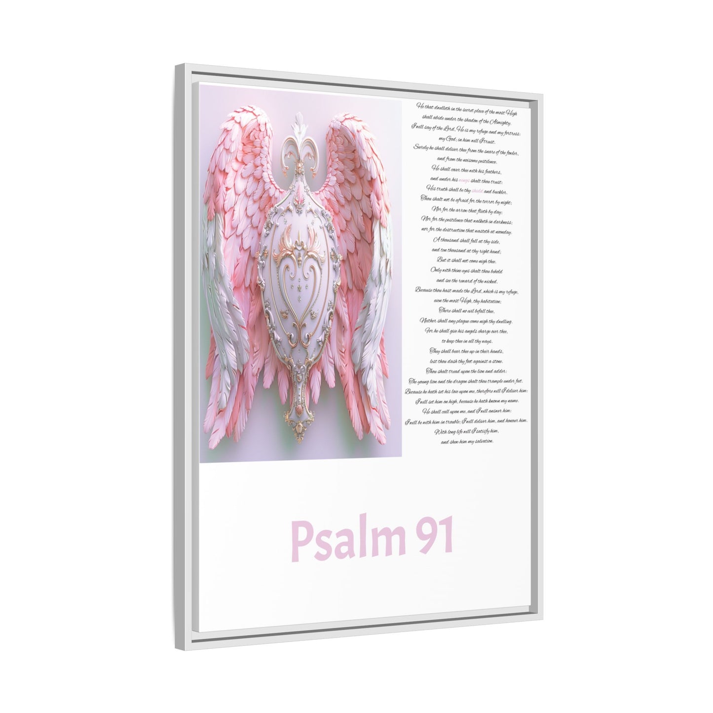 Psalm 91 Angel Wings Matte Canvas Framed Wall Art — Devotional Prayer Quote