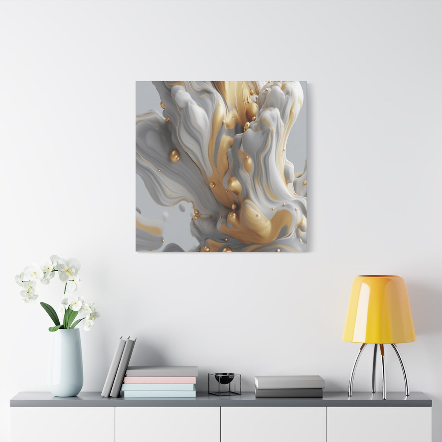 Gold, White, and Gray Liquid Fluid Modern Wall Art - part 2