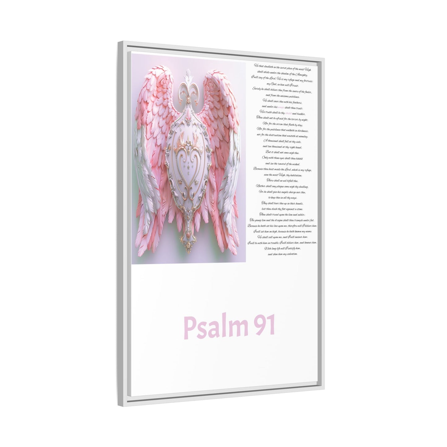 Psalm 91 Angel Wings Matte Canvas Framed Wall Art — Devotional Prayer Quote