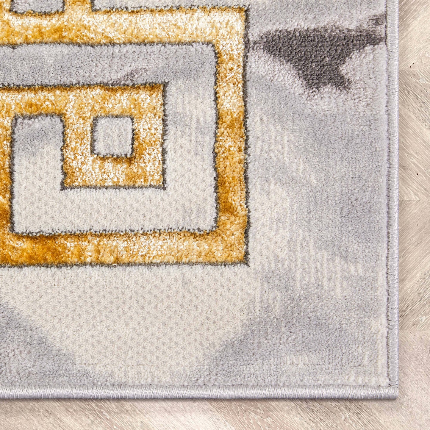 Huntington Retro Marble Border Ivory Glam Rug: 7'10" x 9'10"