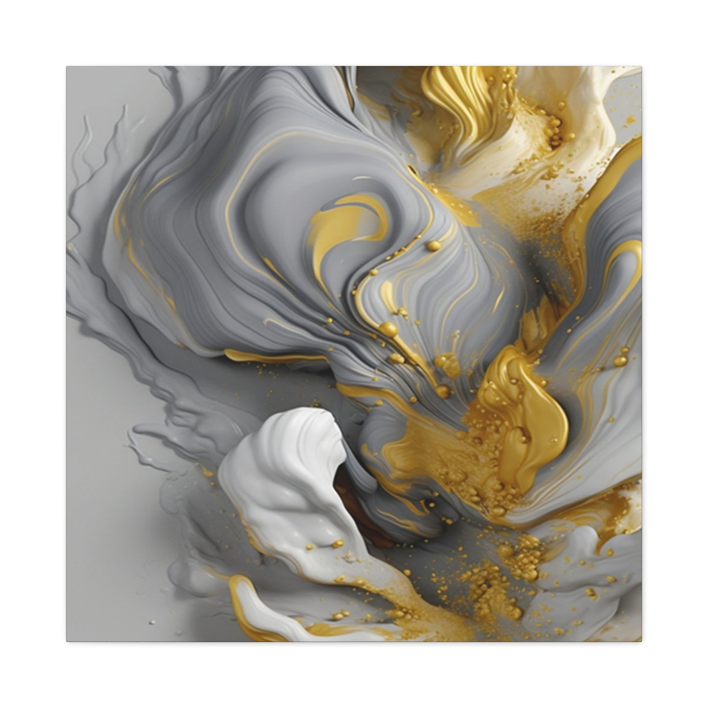 Gold, White, and Gray Liquid Fluid Modern Wall Art