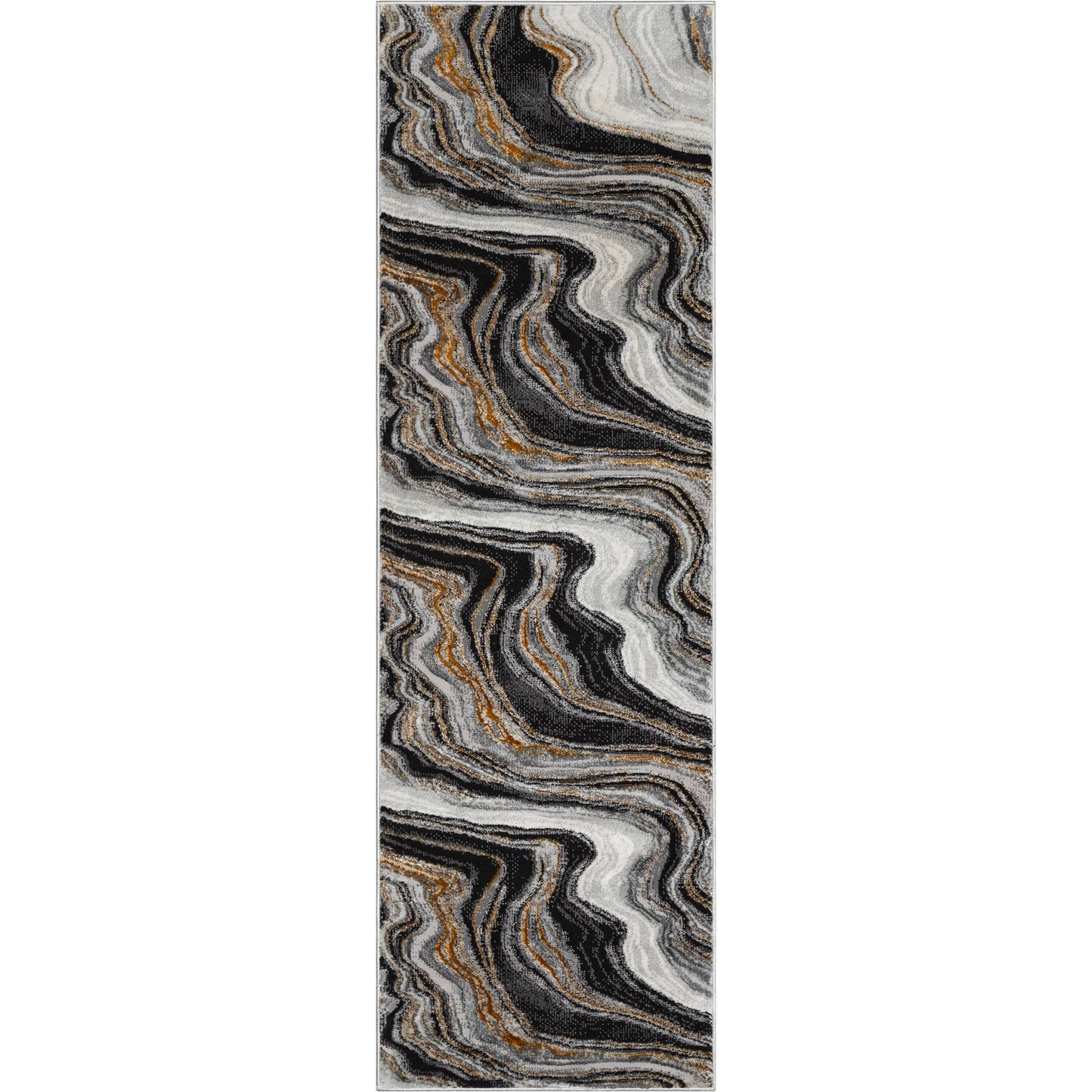 Warren Retro Abstract Waves Grey Glam Rug: 6'7" x 9'3"