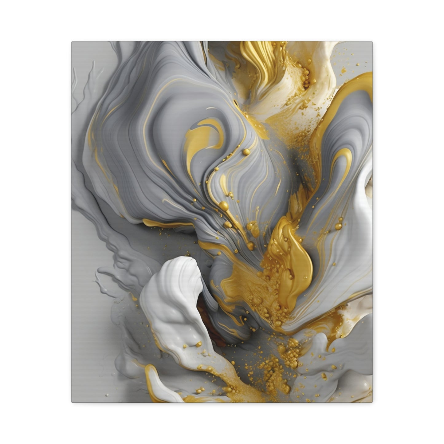 Gold, White, and Gray Liquid Fluid Modern Wall Art