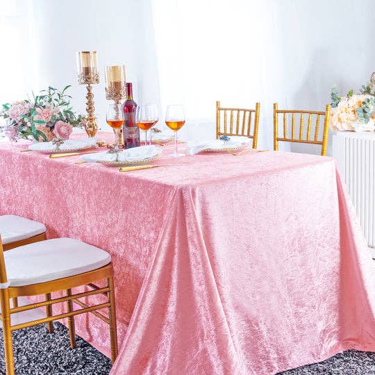 Ice Crushed Velvet Square Tablecloth 85x85 Inch: Blush Pink/Rose Gold / 90"x132"