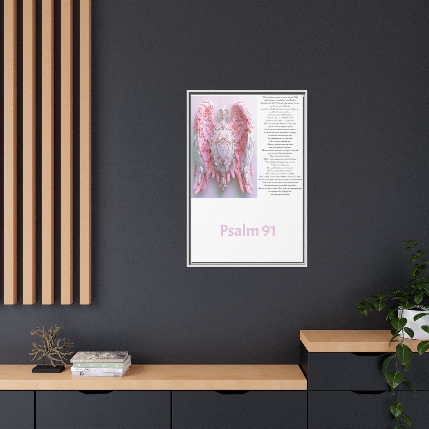 Psalm 91 Angel Wings Matte Canvas Framed Wall Art — Devotional Prayer Quote