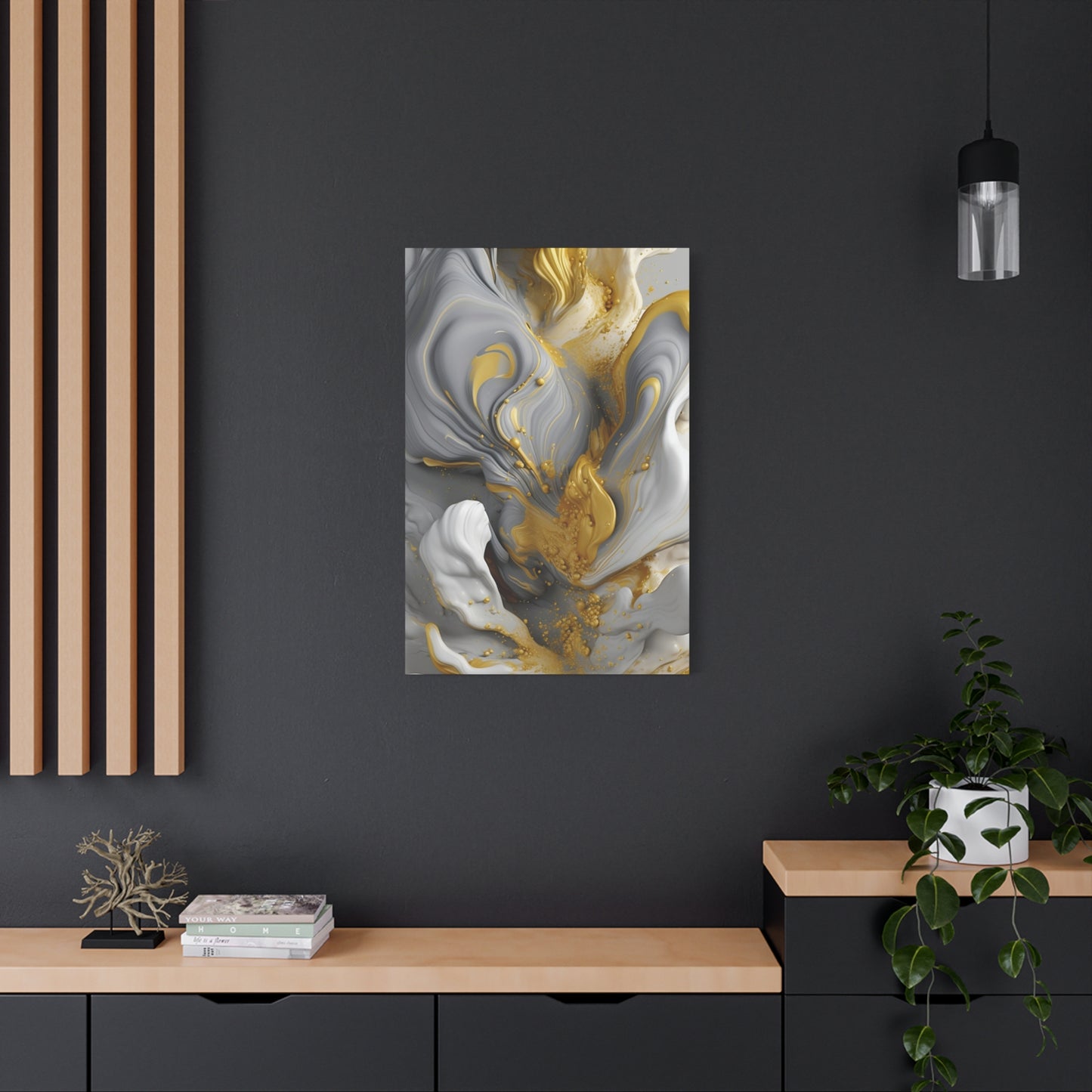 Gold, White, and Gray Liquid Fluid Modern Wall Art