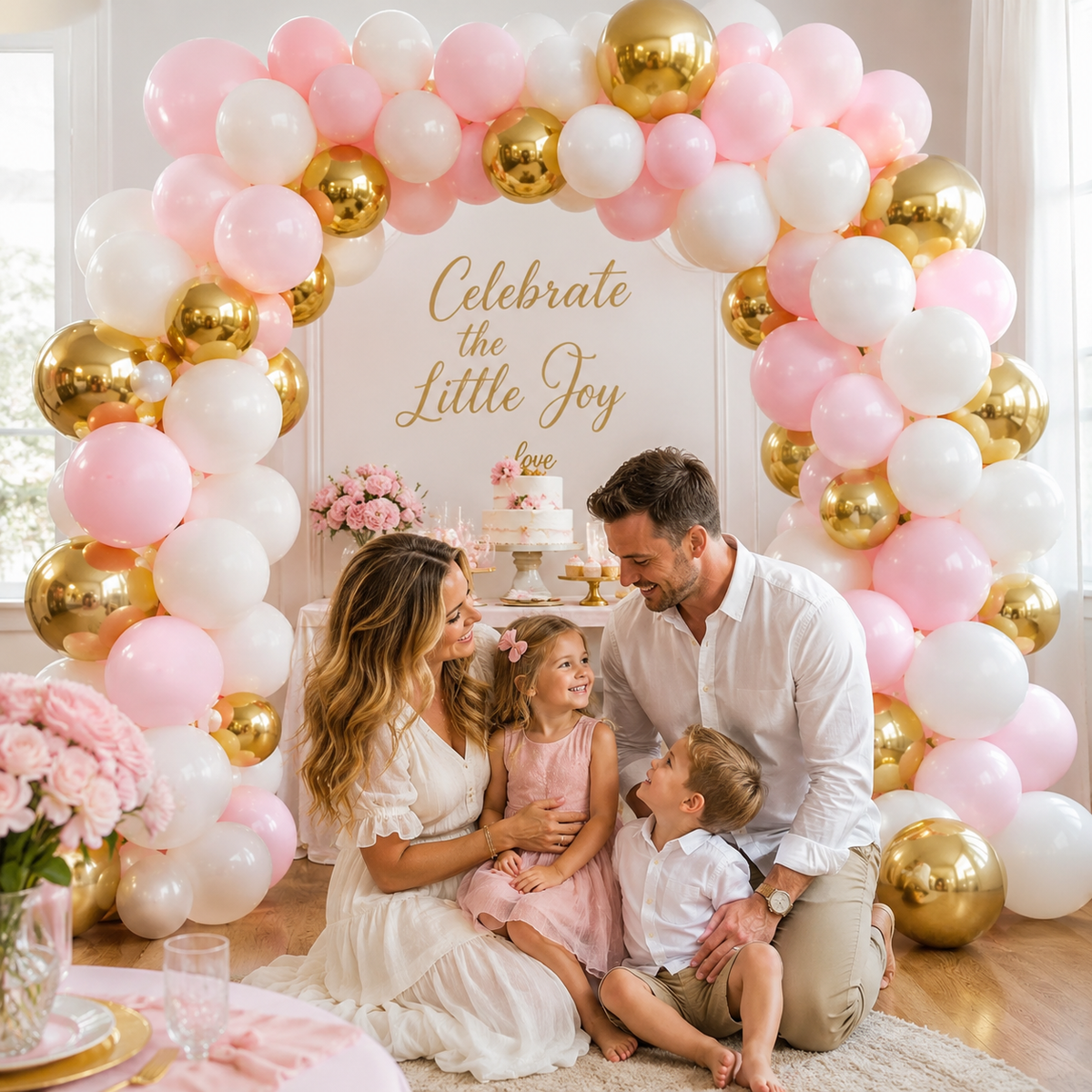 140pcs Pink Gold Balloon Arch Kit with Long Balloons for