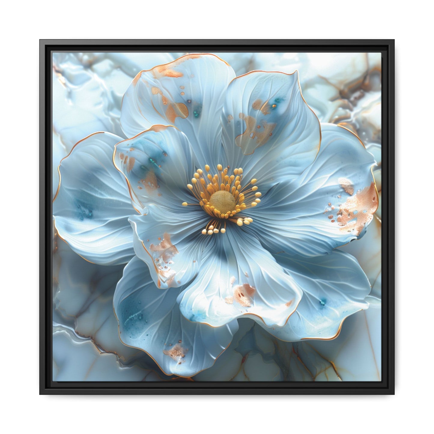 Elegant Sky-Blue Floral Matte Canvas Wall Art – Framed in White, Black, or Espresso | Modern Home & Office Decor