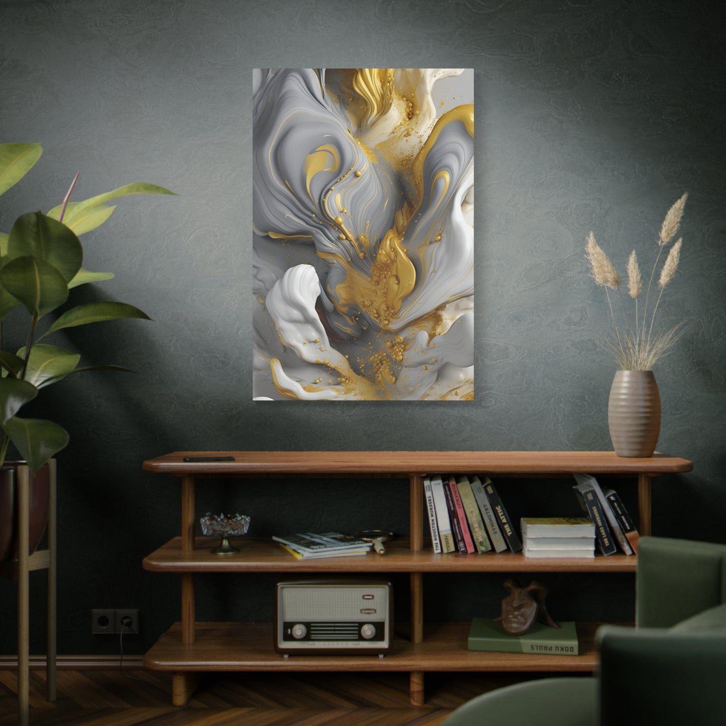 Gold, White, and Gray Liquid Fluid Modern Wall Art