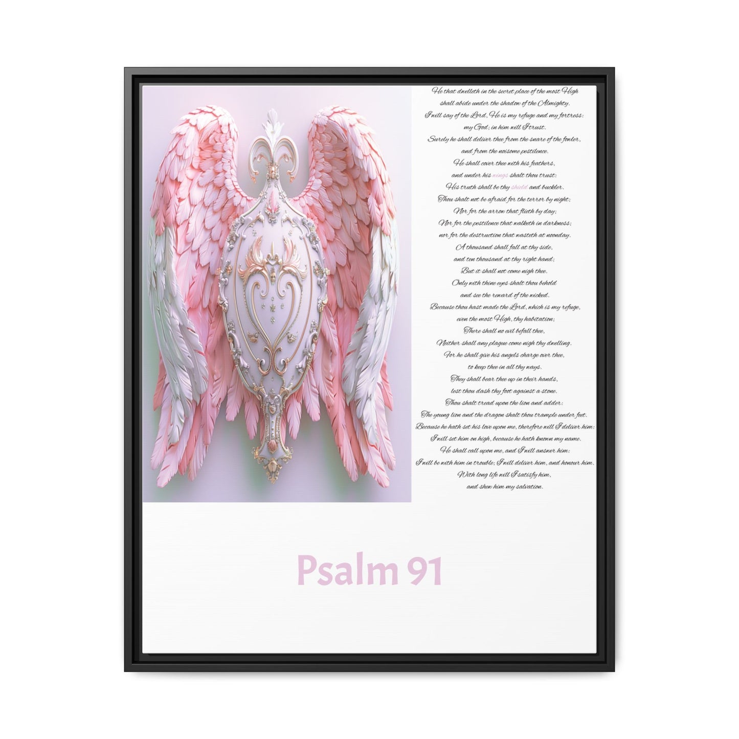 Psalm 91 Pink-Winged Angel Matte Canvas (Framed) — Comforting Scripture Wall Art