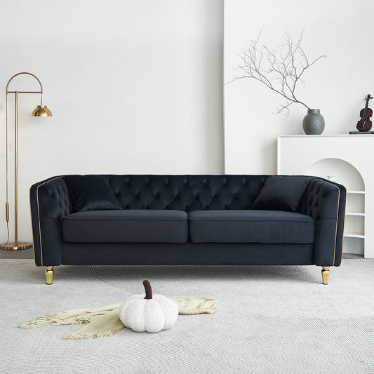 87.01'W Modern Tufted Velvet Sofa ,Stylish and Comfortable for Living Room Sofa, Hotel Apartment,Black