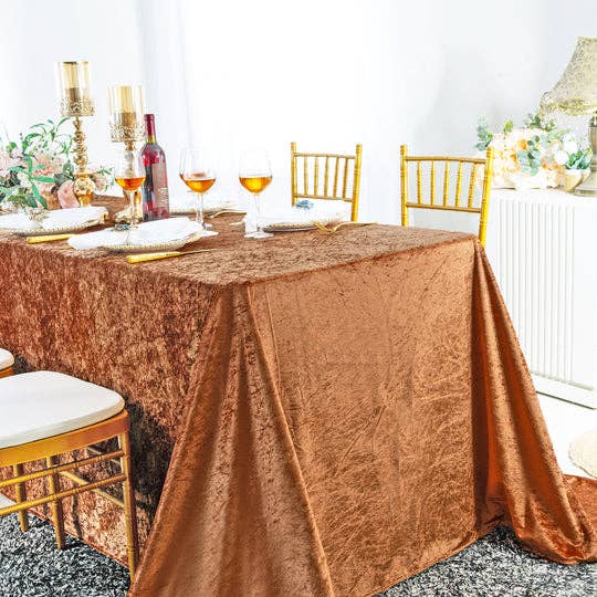 Ice Crushed Velvet Square Tablecloth 85x85 Inch: Blush Pink/Rose Gold / 90"x132"