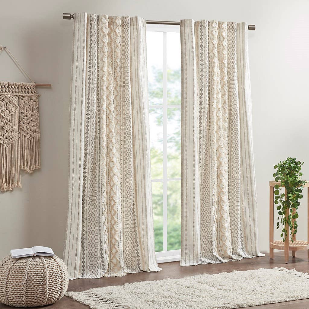 Geo Print Chenille Window Curtain, Ivory