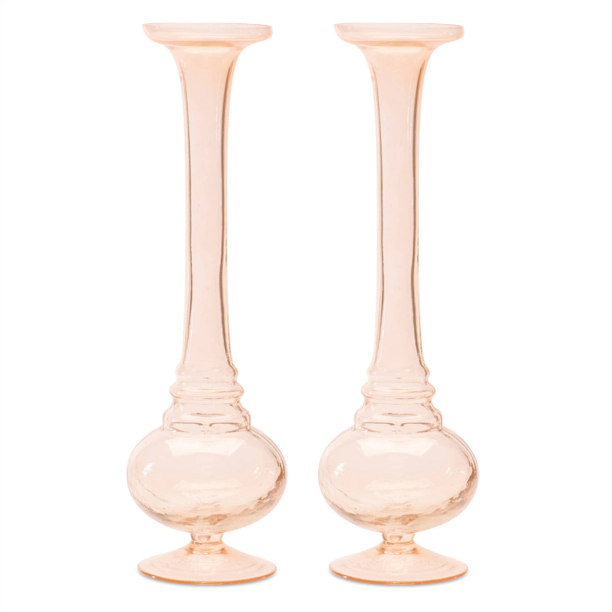 Set of Two 11" Pink Glass Trumpet Table Vases