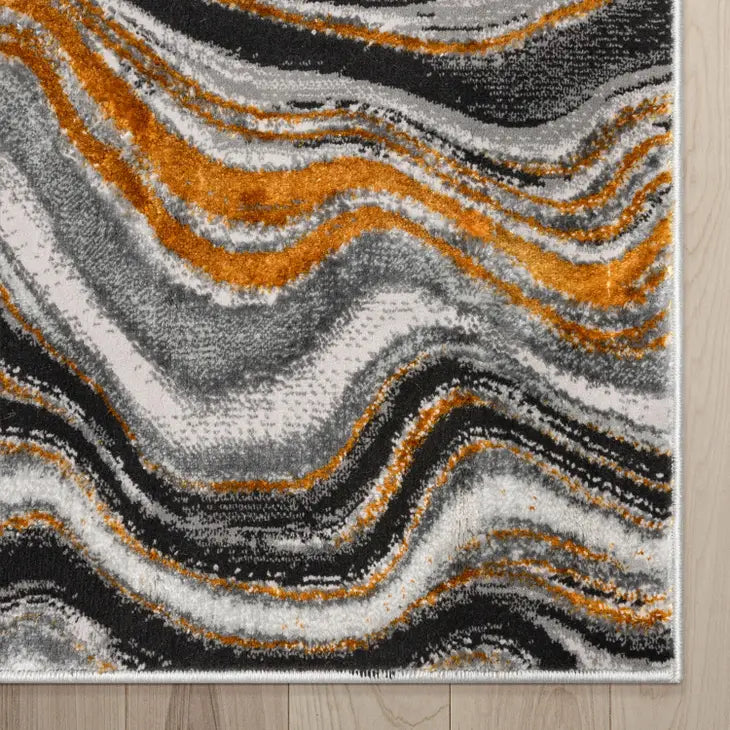 Warren Retro Abstract Waves Grey Glam Rug