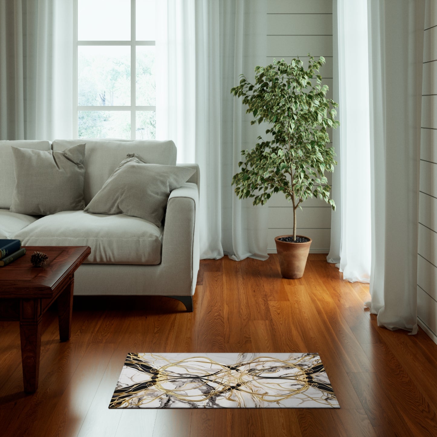 Gold, White and Black Rug