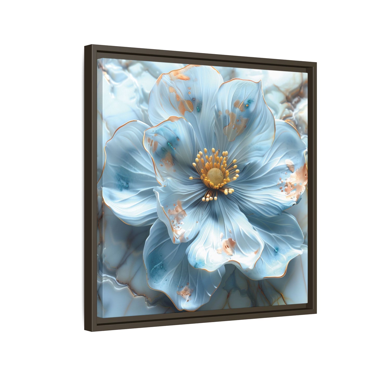 Elegant Sky-Blue Floral Matte Canvas Wall Art – Framed in White, Black, or Espresso | Modern Home & Office Decor