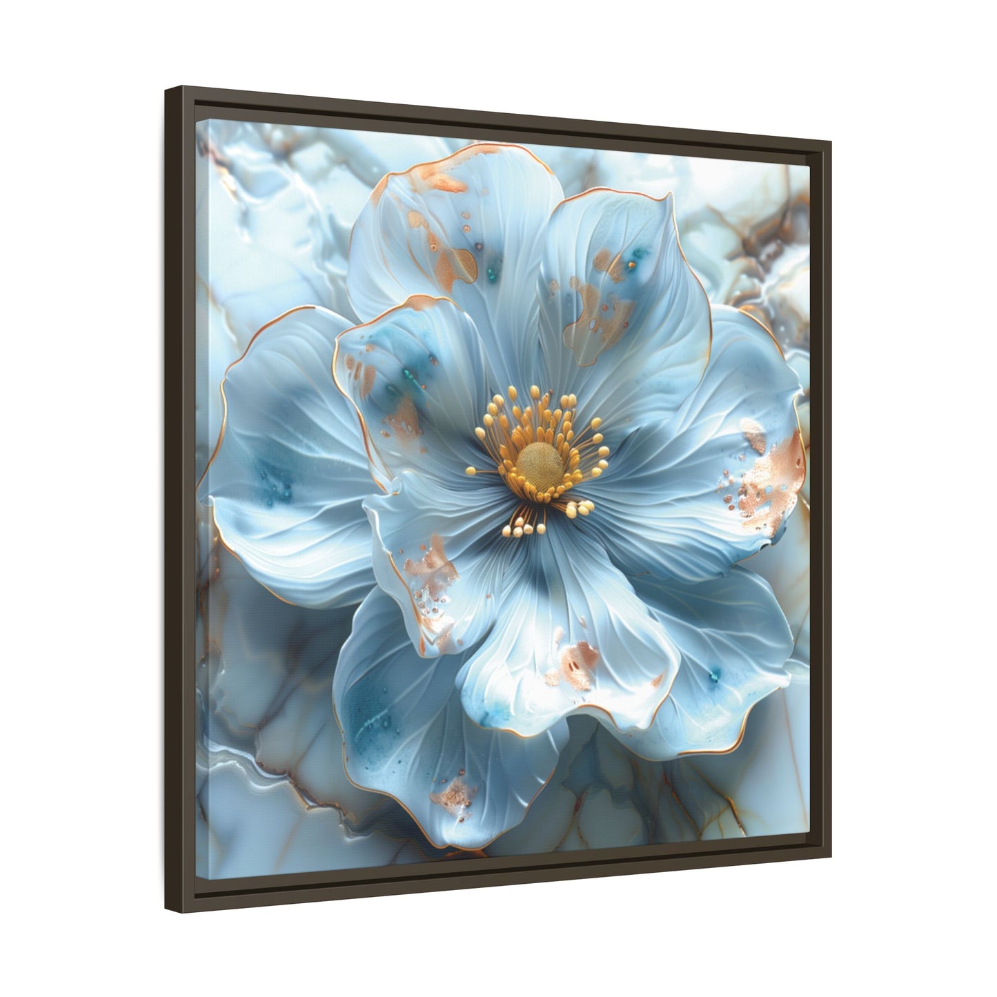 Elegant Sky-Blue Floral Matte Canvas Wall Art – Framed in White, Black, or Espresso | Modern Home & Office Decor