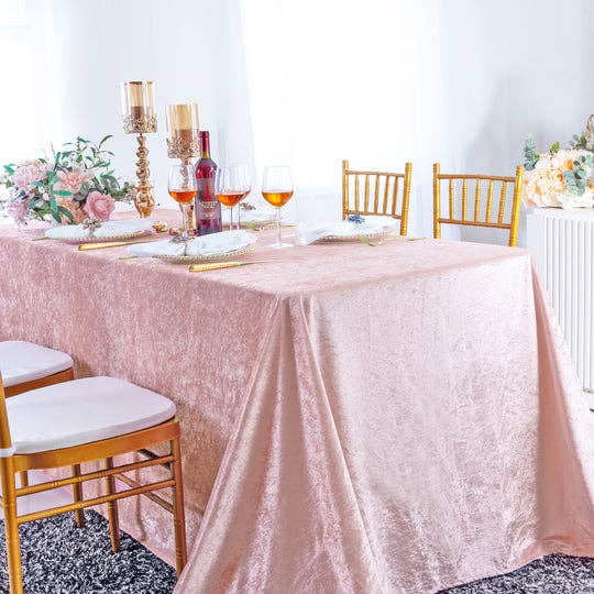 Ice Crushed Velvet Square Tablecloth 85x85 Inch: Blush Pink/Rose Gold / 90"x132"
