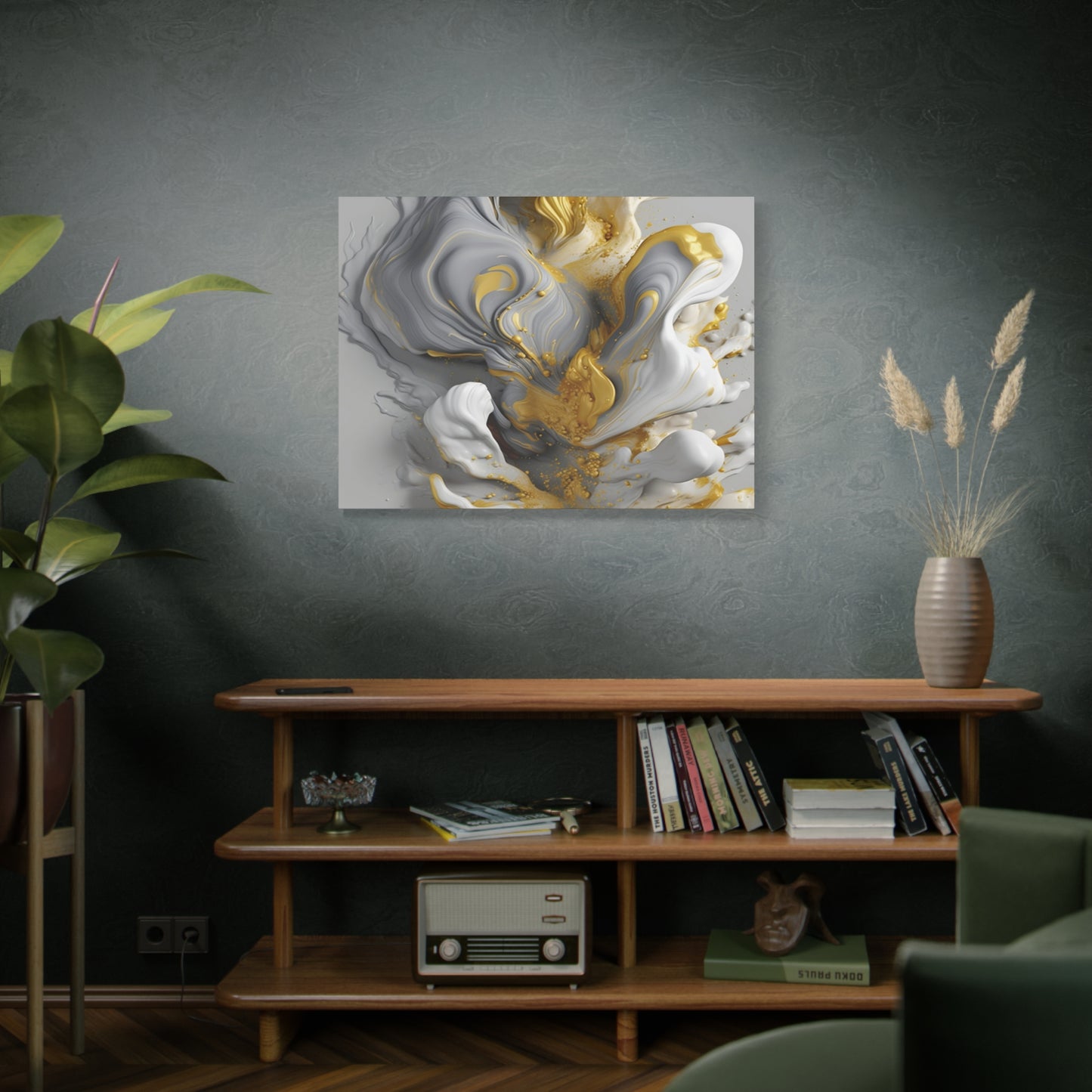 Gold, White, and Gray Liquid Fluid Modern Wall Art