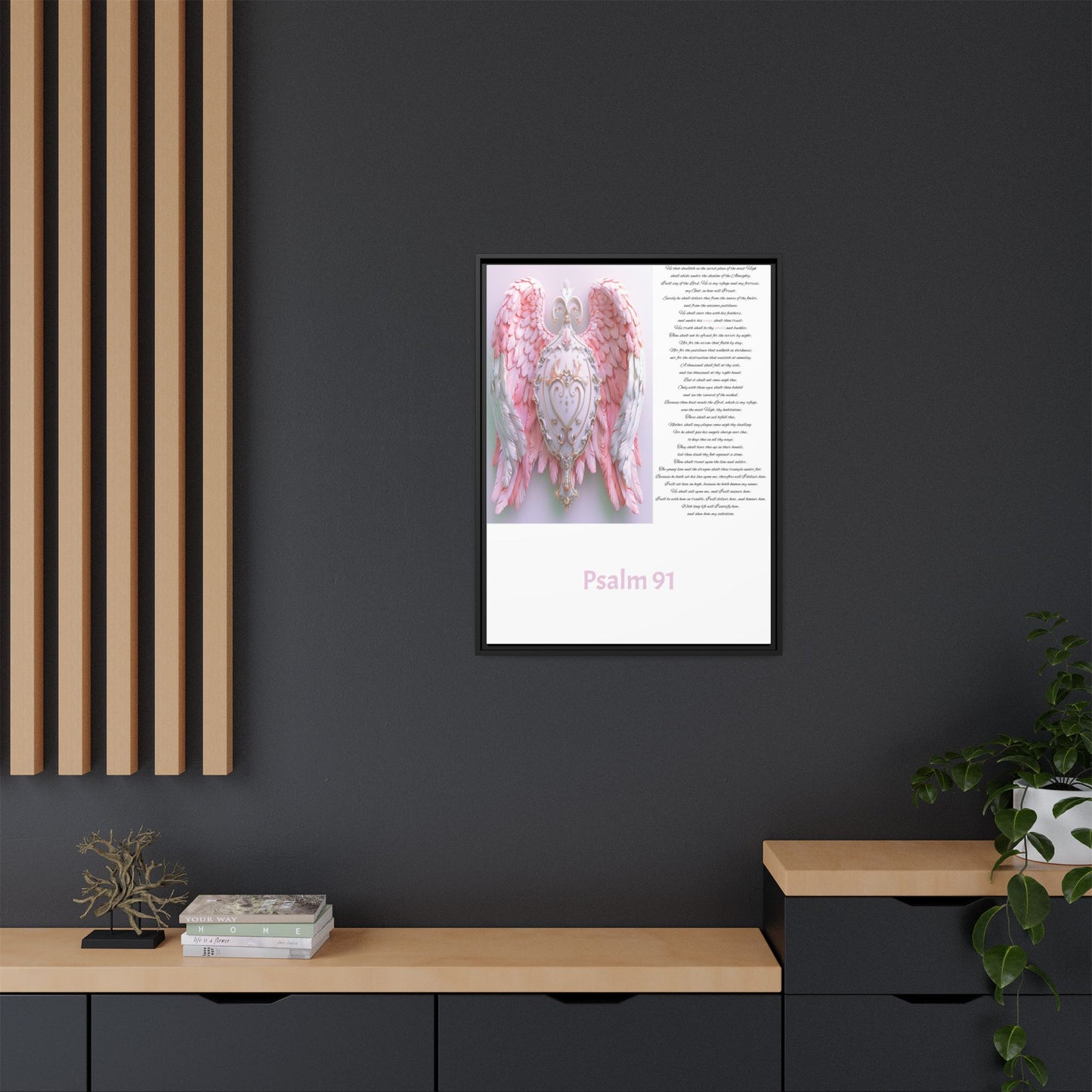 Psalm 91 Pink-Winged Angel Matte Canvas (Framed) — Comforting Scripture Wall Art