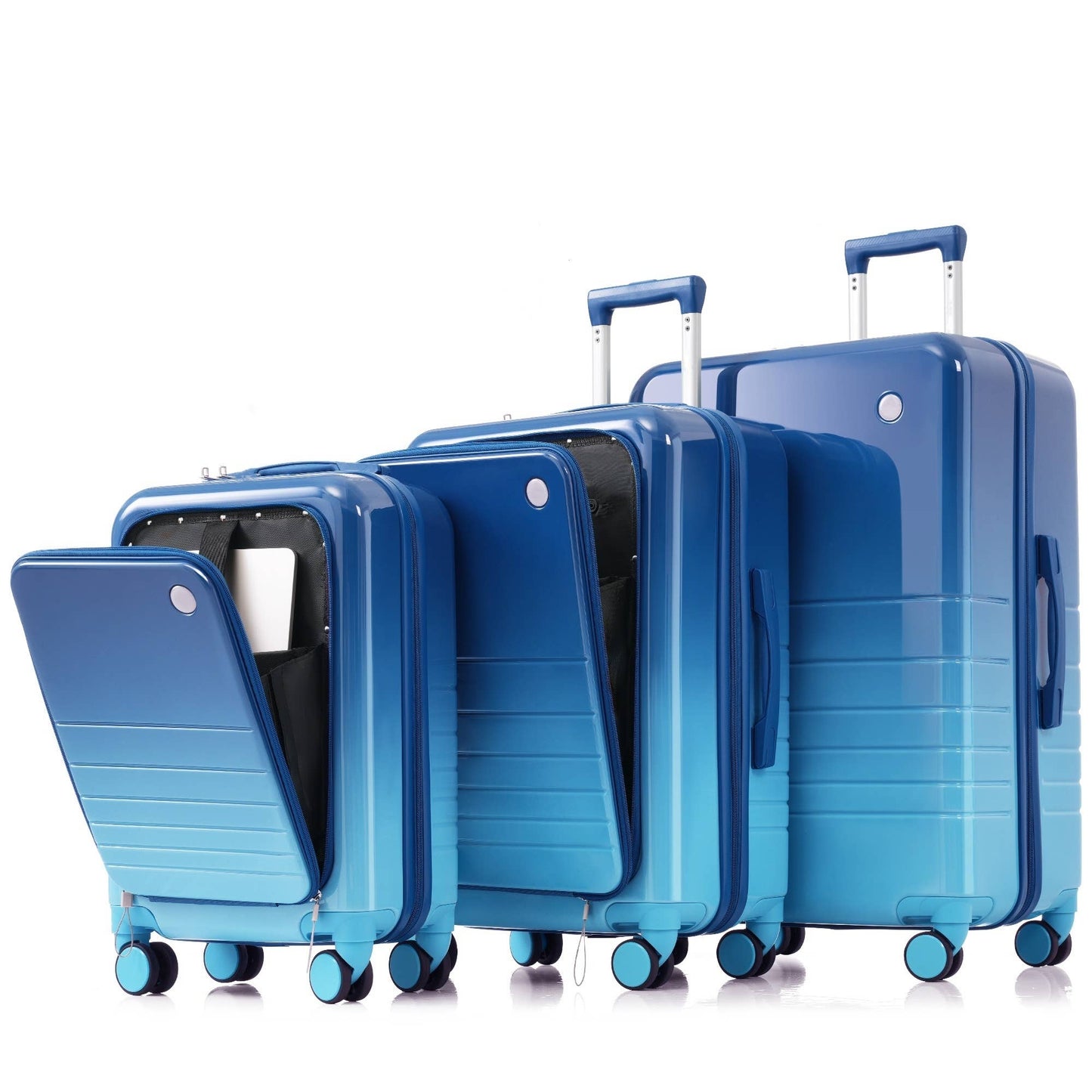 Luggage Set of 3, 20, 24, 28inch with USB Port: Blue
