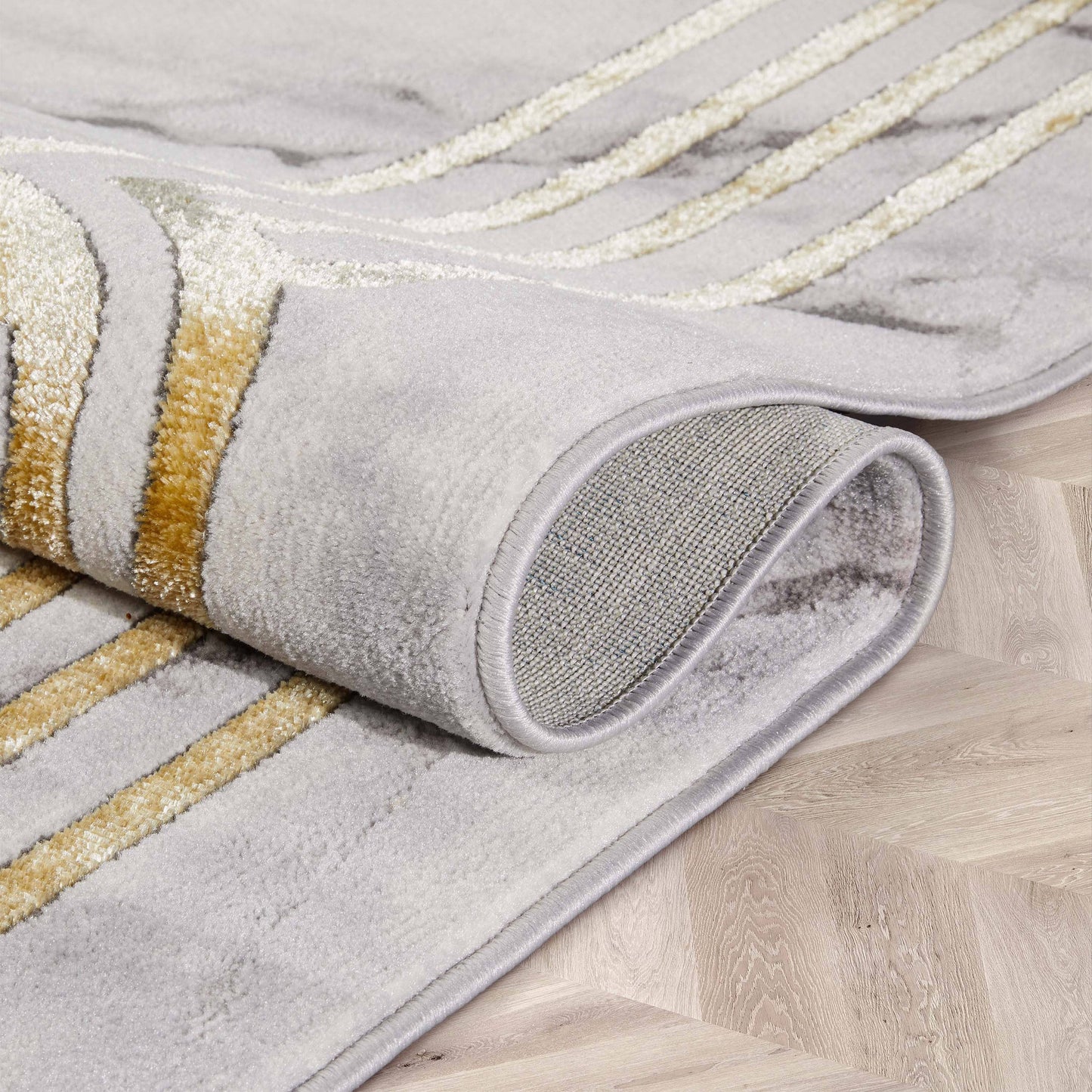 Huntington Retro Marble Border Ivory Glam Rug: 7'10" x 9'10"