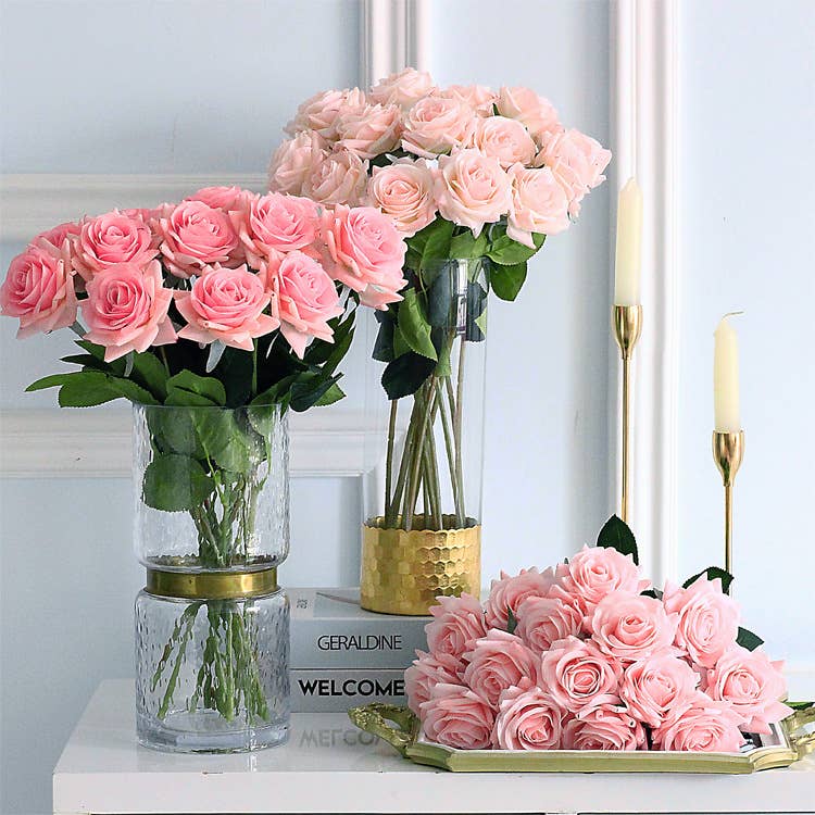 Pack of 50 stems-Ultra Realistic Rose-17": Cream Pink