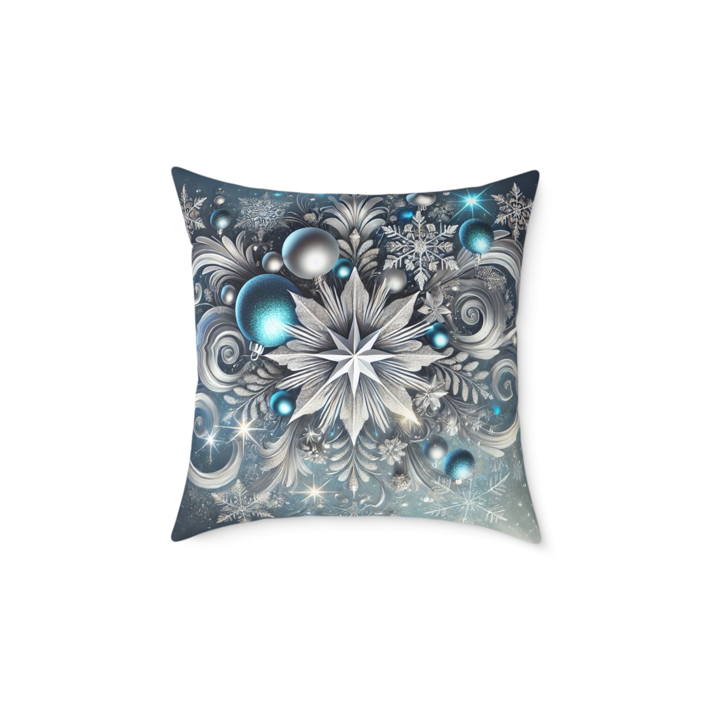 Winter Elegance Blue & Silver Holiday Pillow