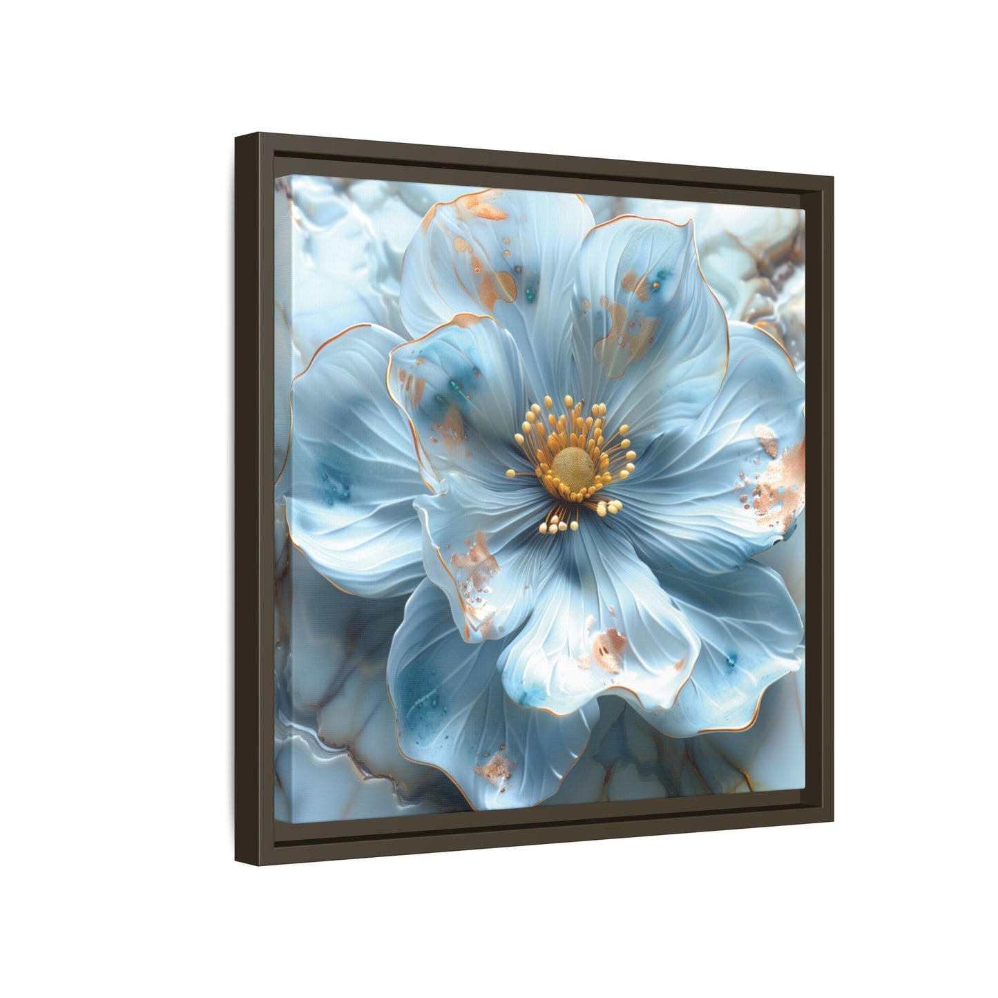 Elegant Sky-Blue Floral Matte Canvas Wall Art – Framed in White, Black, or Espresso | Modern Home & Office Decor